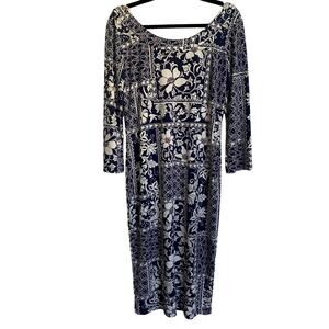 Tori Richard Navy and White Floral Midi Dress